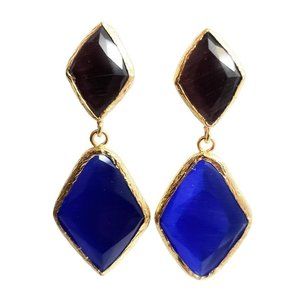 Handmade 14K Gold Plated Women's Dangle Earrings with Color Stones